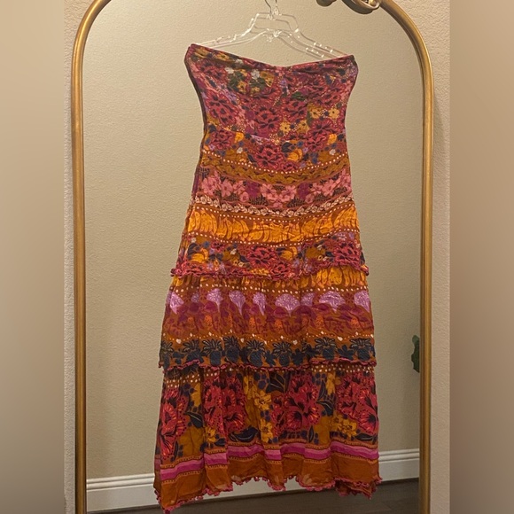 Farm Rio for Anthropologie Tiered Strapless Multicolor Midi Dress Size M - Picture 4 of 12